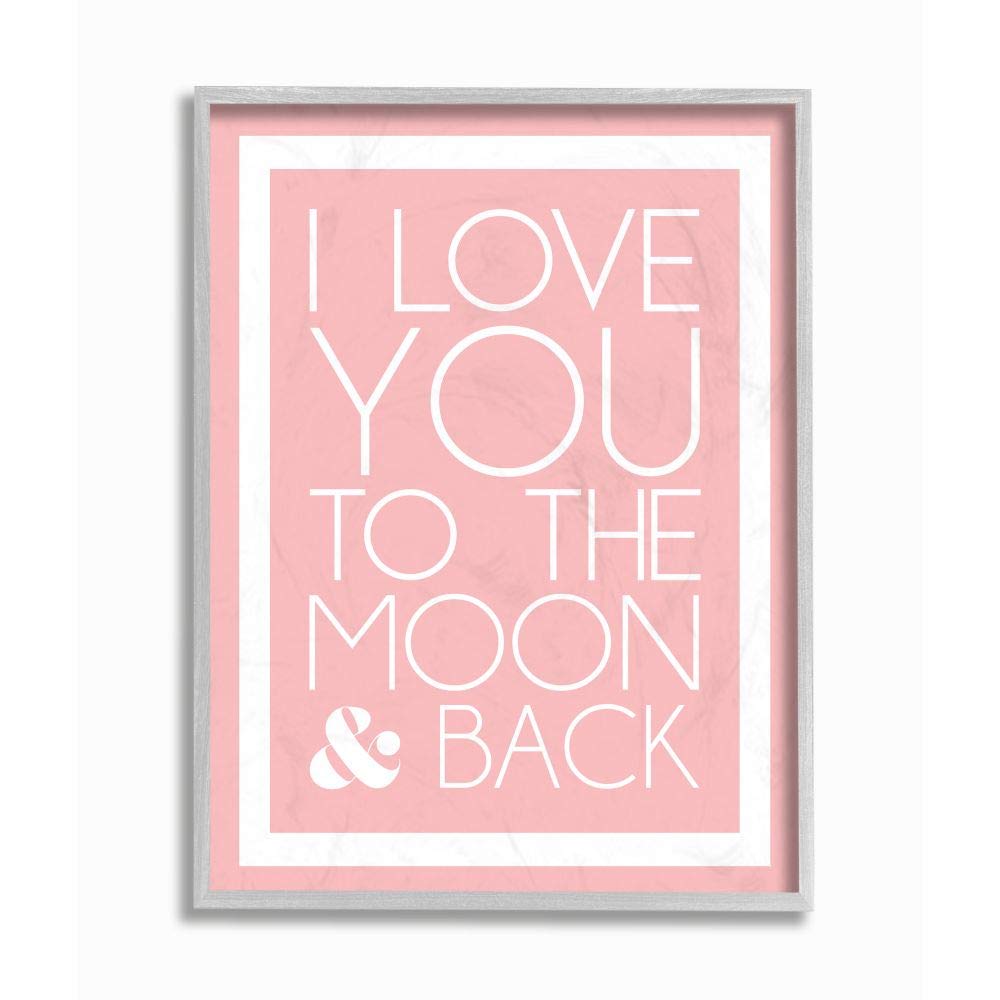 Stupell Industries I Love You To The Moon And Back On Pink With White Border Grey Framed Wall Art, 16 X 20, Design By Artist Lul