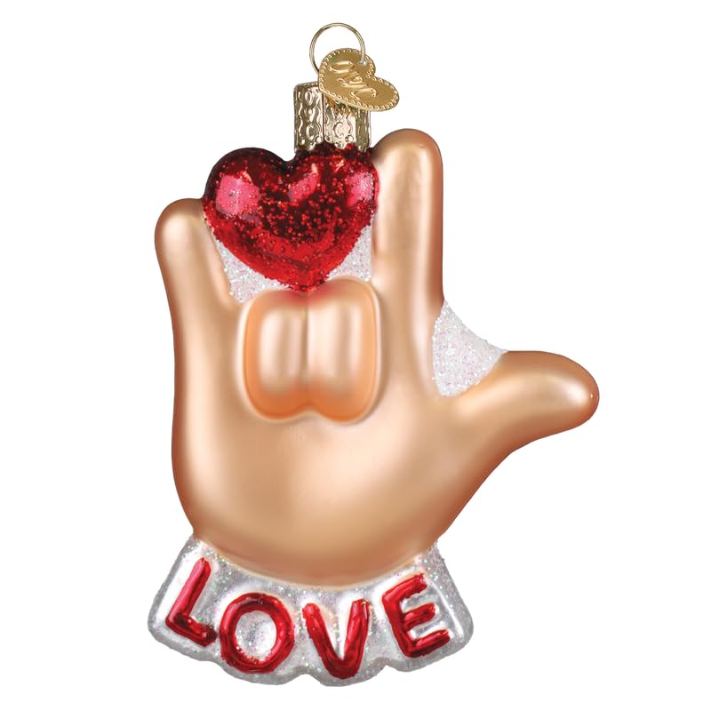 Old World Christmas Love Sign Language Glass Blown Ornament for Christmas Tree, Handcrafted Holiday Decoration, Valentines Day C