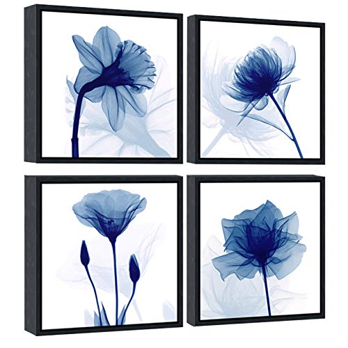Pyradecor Black Framed Blue Flickering Flower Modern Abstract Paintings Canvas Wall Art Grace Floral Pictures On Canvas Prints 4