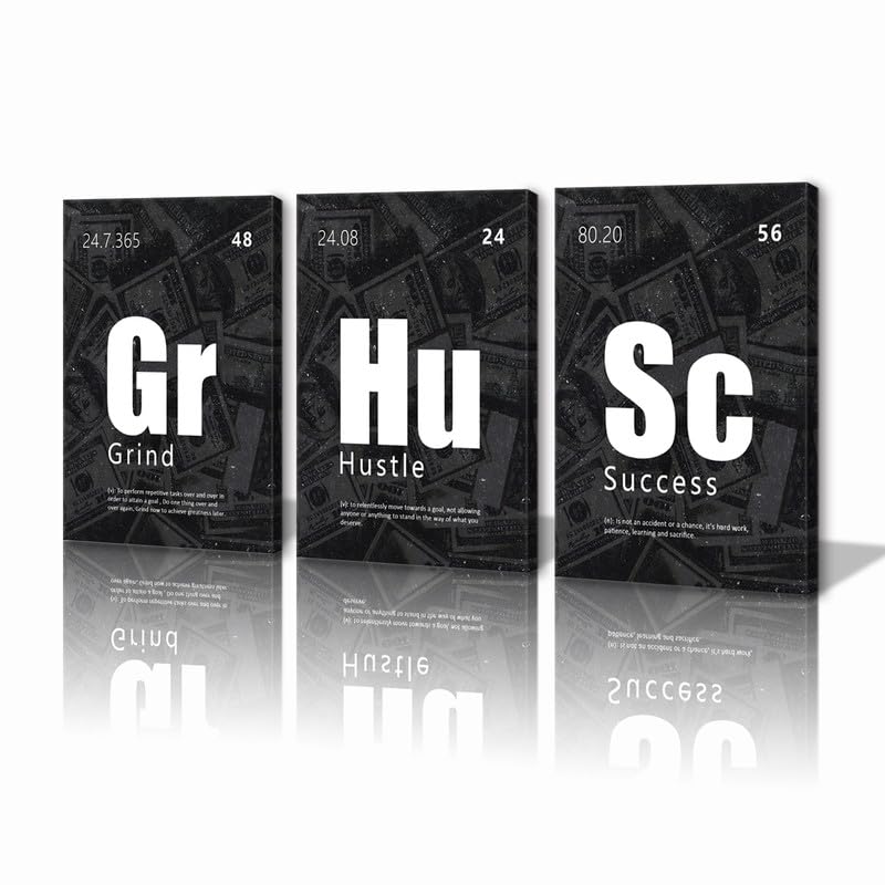 Kawahone Motivational Wall Art Success Posters-Grind Hustle Success Inspirational Quotes Canvas Prints For Office, Home Office,