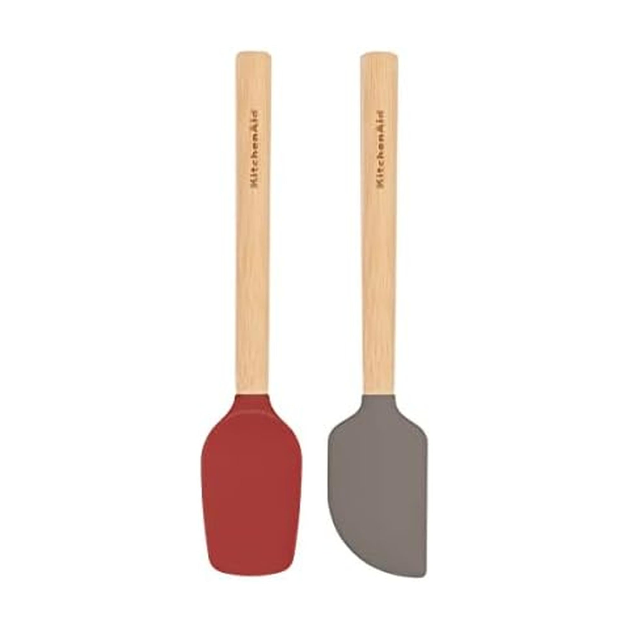 KitchenAid Bamboo Wood Handled Mini Spatula Set with Silicone Head, Set of 2, Empire Red/Gray