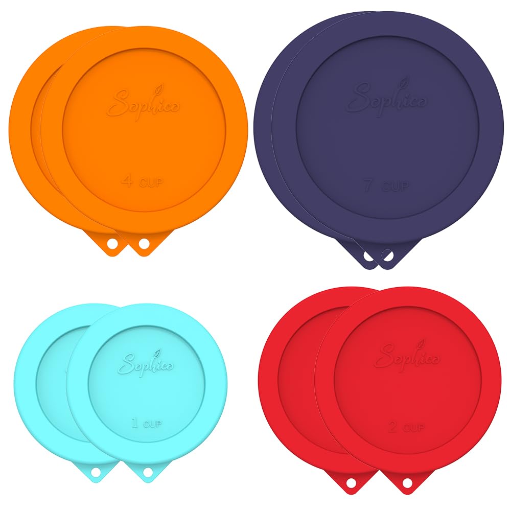 Sophico Round Silicone Storage Cover Lids Replacement For Anchor Hocking And Pyrex Glass Bowls (Container Not Included) (4 Size,