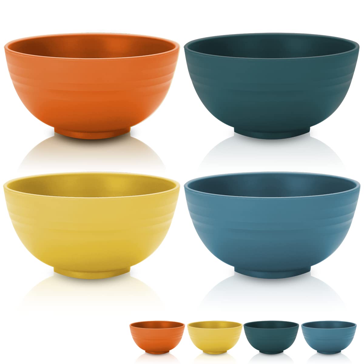 Kyraton Cereal Bowls 4 Pieces, Unbreakable And Reusable Light Weight Bowl For Rice Noodle Soup Snack Salad Fruit Dishwasher Safe