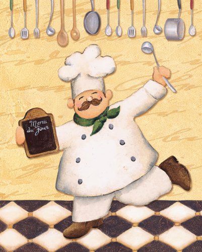 Set Of 4 Happy French Chef Kitchen Prints; Four 8X10 In Black Framed Prints, Ready To Hang!