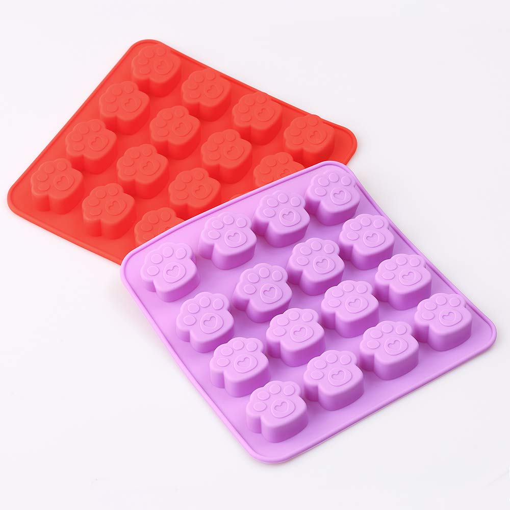 Cozihom Dog Paw Shaped Silicone Molds, 16 Cavity, Food Grade, For Chocolate, Candy, Pudding, Jelly, Dog Treats. 4 Pcs