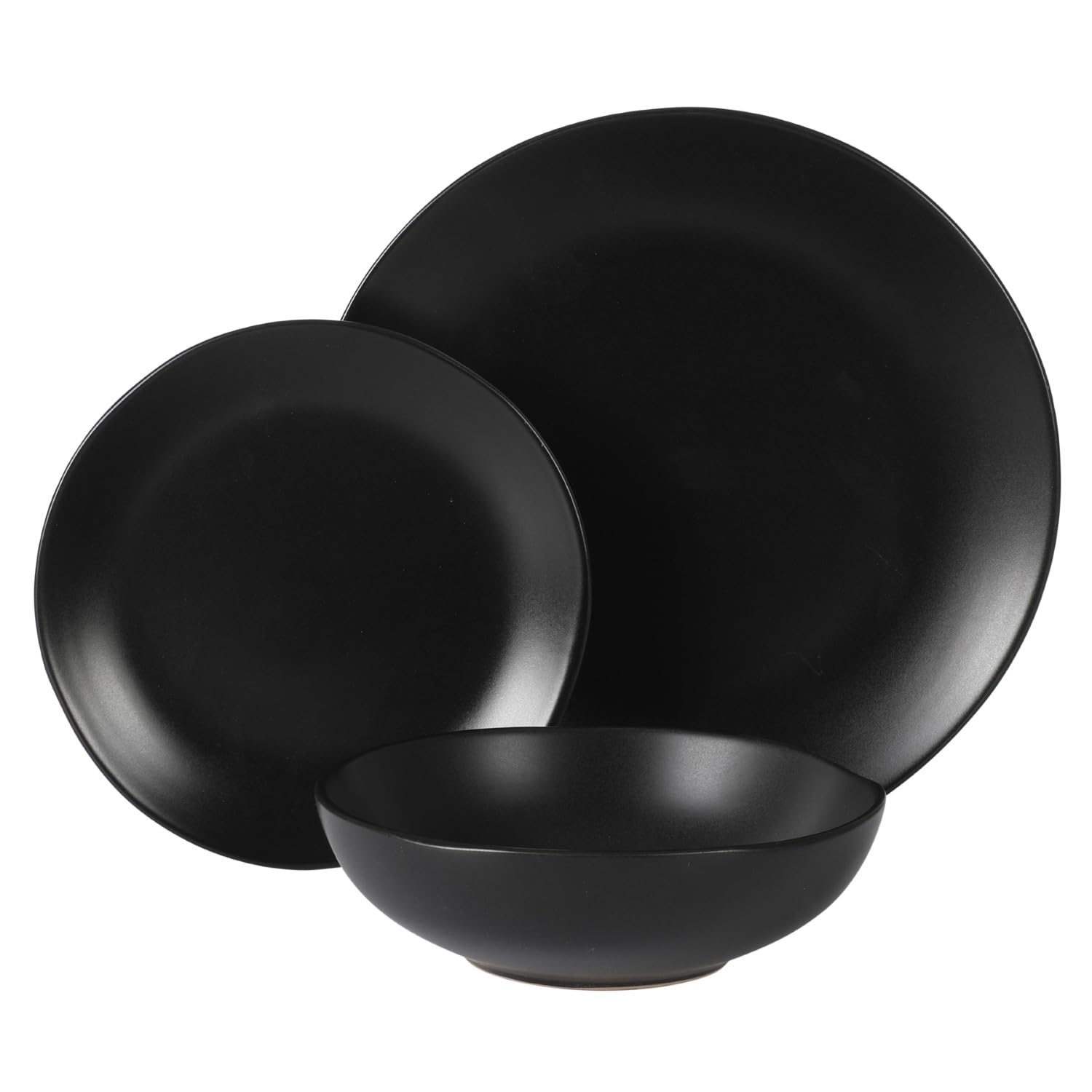 Gibson Home Bethel 18 Piece Plates and Bowls Ceramic Stoneware Organic Shape Dinnerware Set (Service for 6) - Matte Black