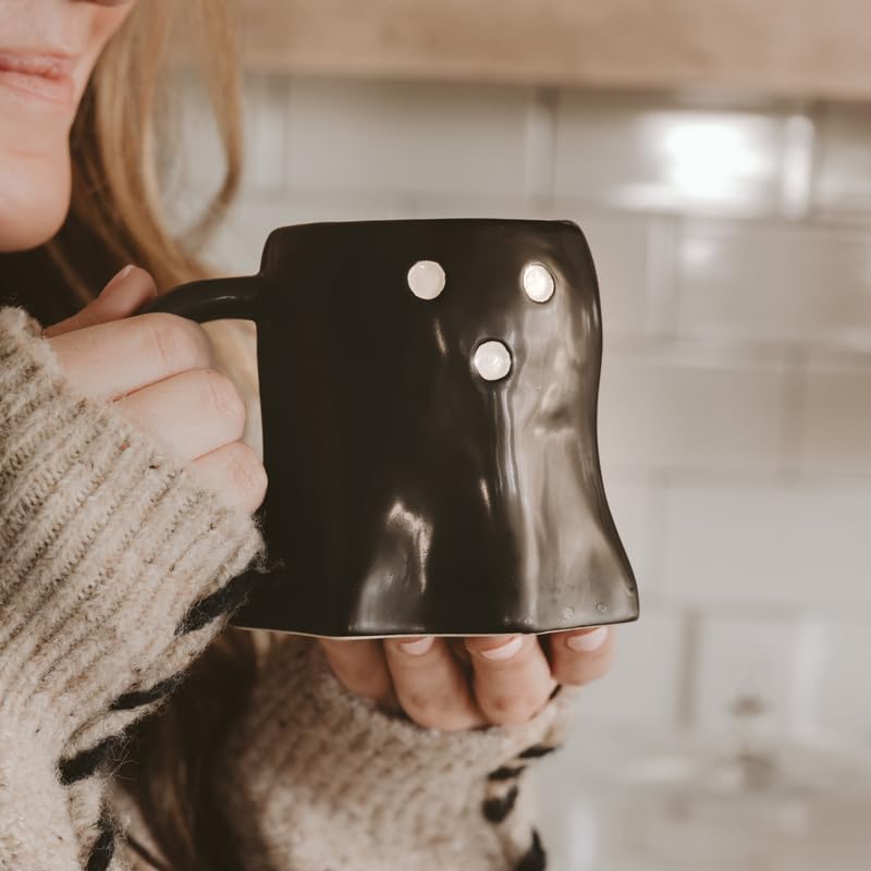 Sweet Water Decor Halloween Ghost Coffee Mug, 12oz Black Ceramic Fall Mug, Cute Spooky Season Drinkware for Coffee, Tea & Cocoa,