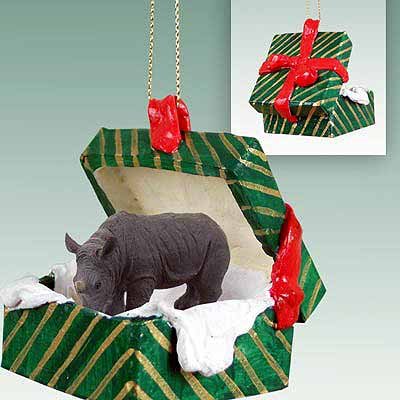 Conversation Concepts Rhinoceros Gift Box Christmas Ornament - Delightful!
