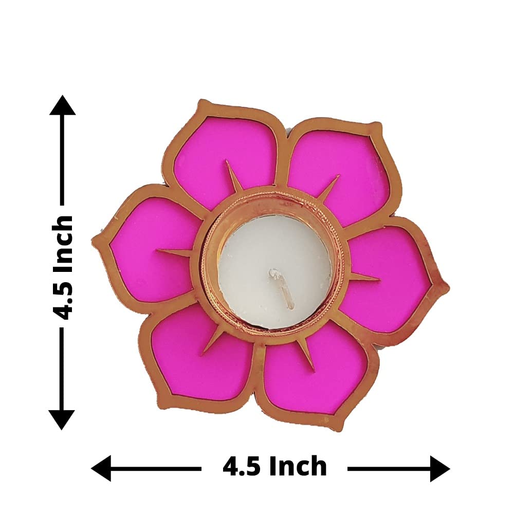 GIFT JAIPUR Handmade 13 Pc Pink Lotus Flower Diya Rangoli Candles with Wax for Diwali Ganesh Chaturthi Laxmi Pooja Home Temple R
