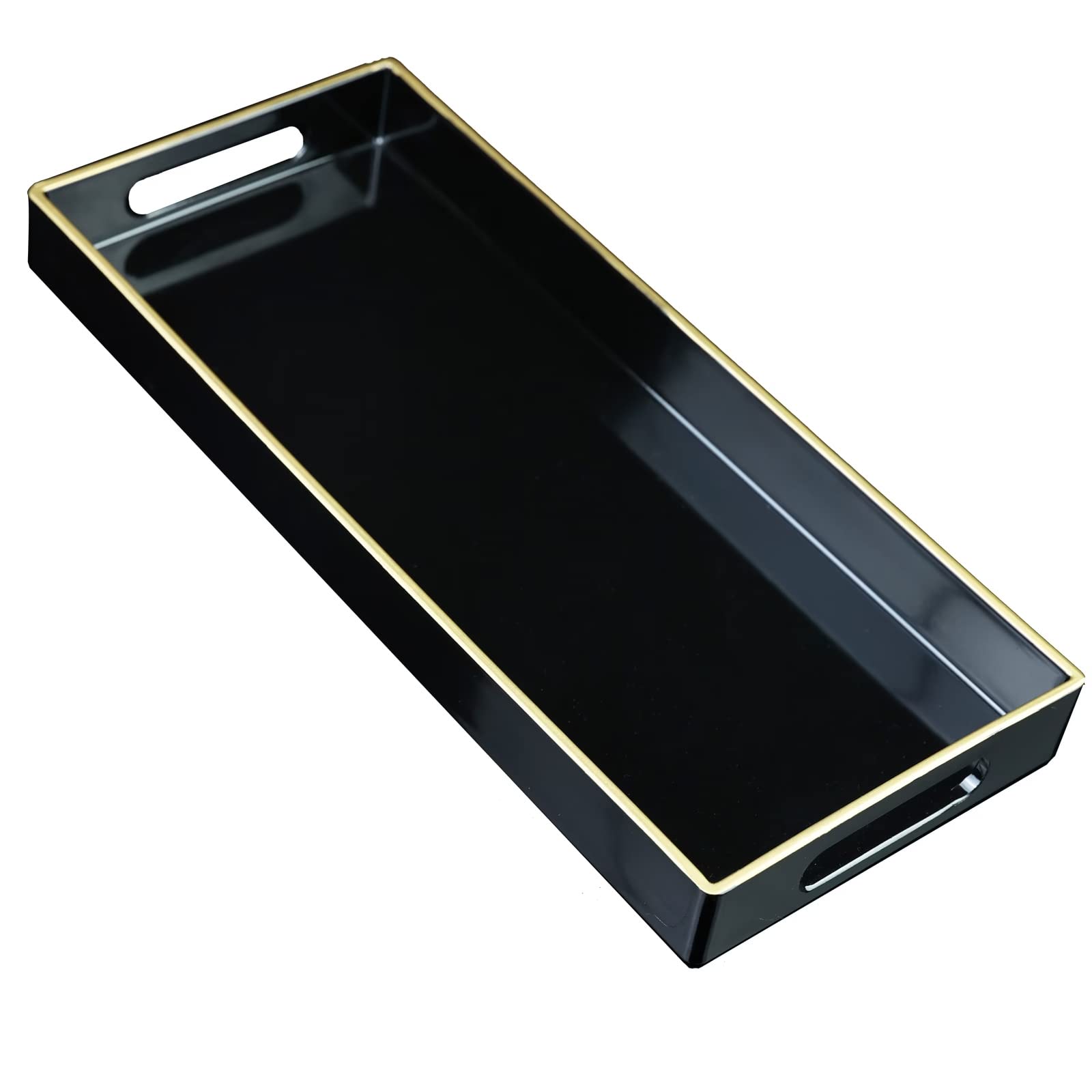 Leemxiiny Black Vanity Tray With Handles, Decorative Tray Desktop Storage Organizer For Bathroom, Living Room, 5.9''*13.7''