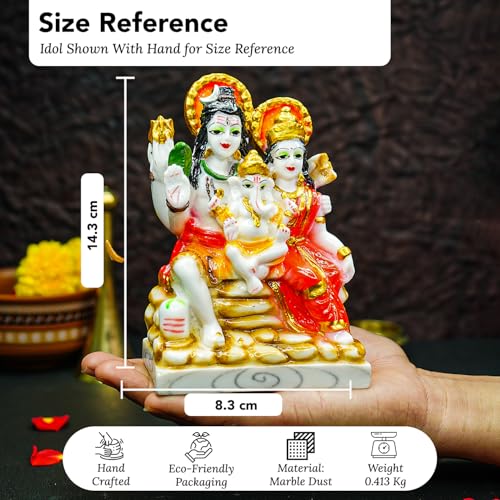 Ekhasa Hand Painted Shiv Parivar Murti (5 Inch) | Marble Dust Shiv Parvati Murti For Pooja Room, Home Decor & Office | Resin Shi