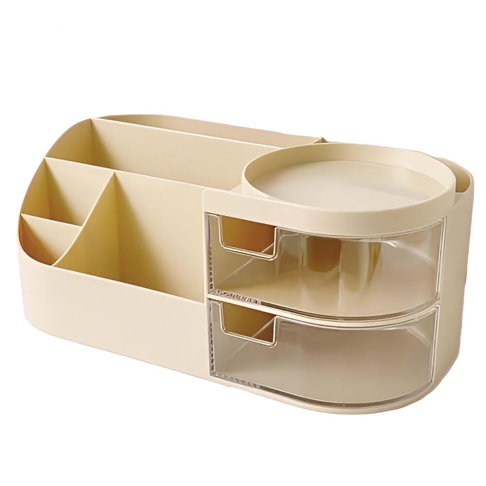 Inkulture Makeup Storage Organizer Box For Cosmetic, Skincare, Make Up Etc With Transparent Drawer | Color Cream | Pack Of 01