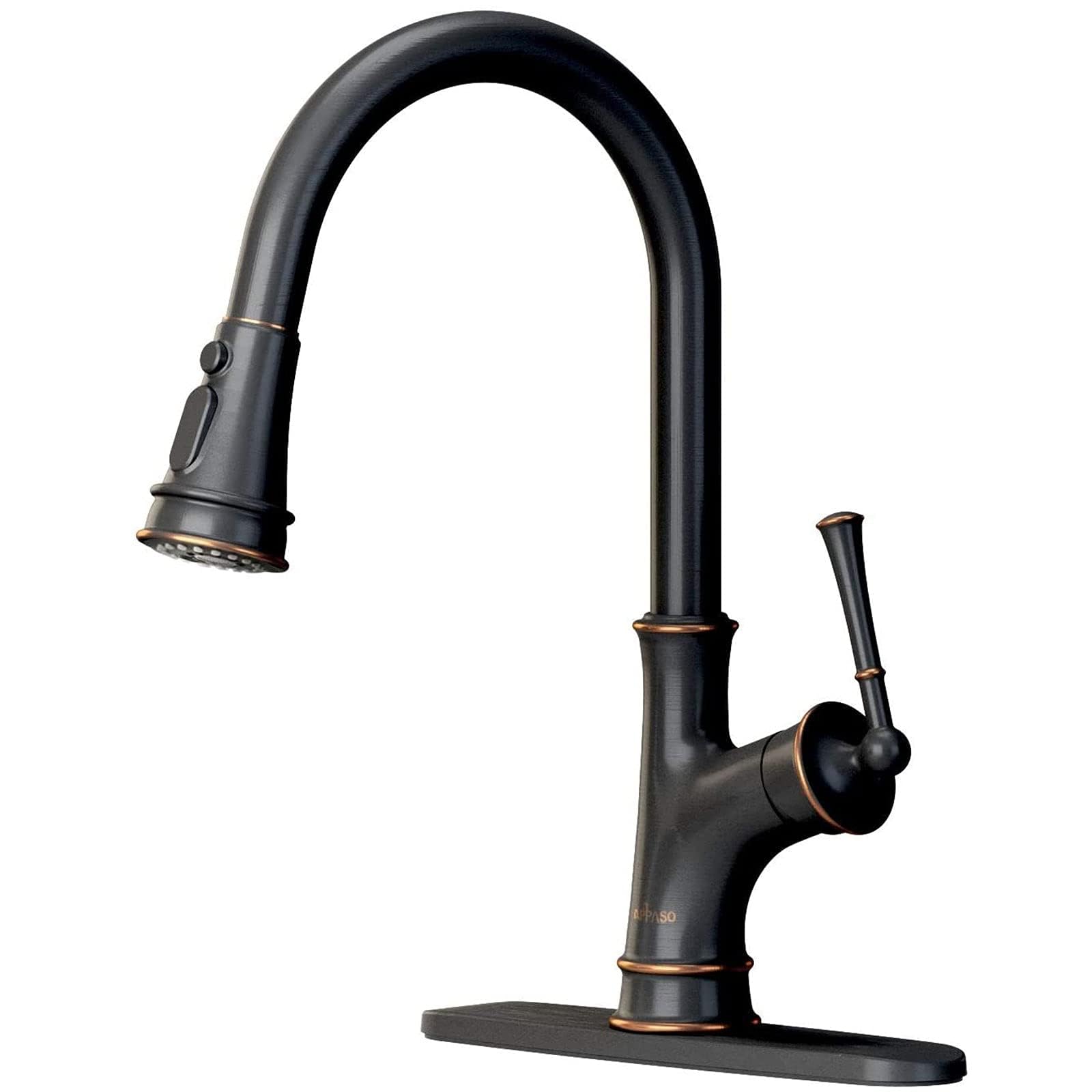 APPASO Kitchen Faucet with Pull Down Sprayer  Oil Rubbed Bronze Single-Handle High Arc Single Hole Pull Out Kitchen Sink Faucets with Escutcheon