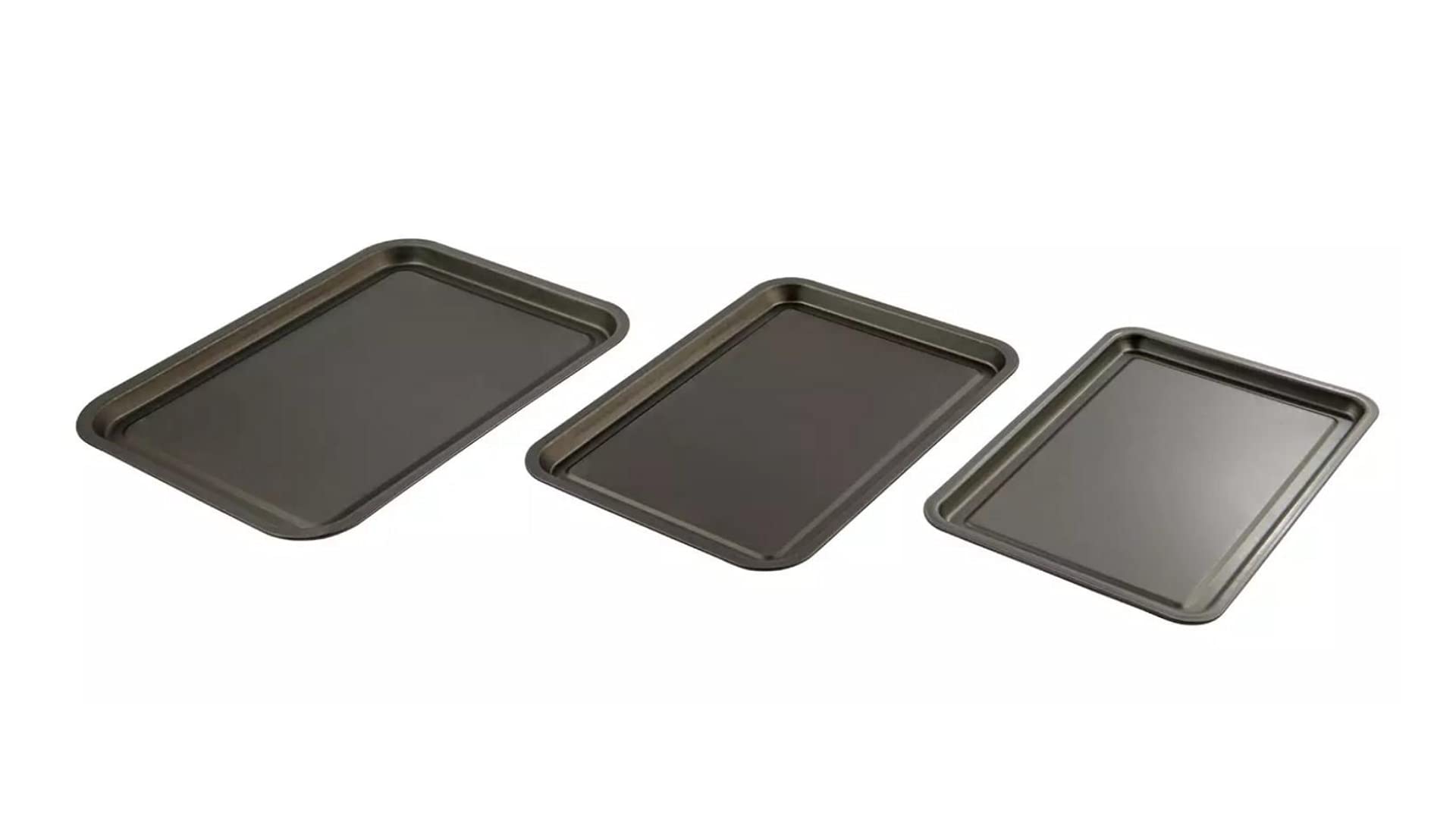 Le Regalo Set Of 3 Heavy Duty Construction Premium Quality Non Stick Baking Trays, 3, Silver