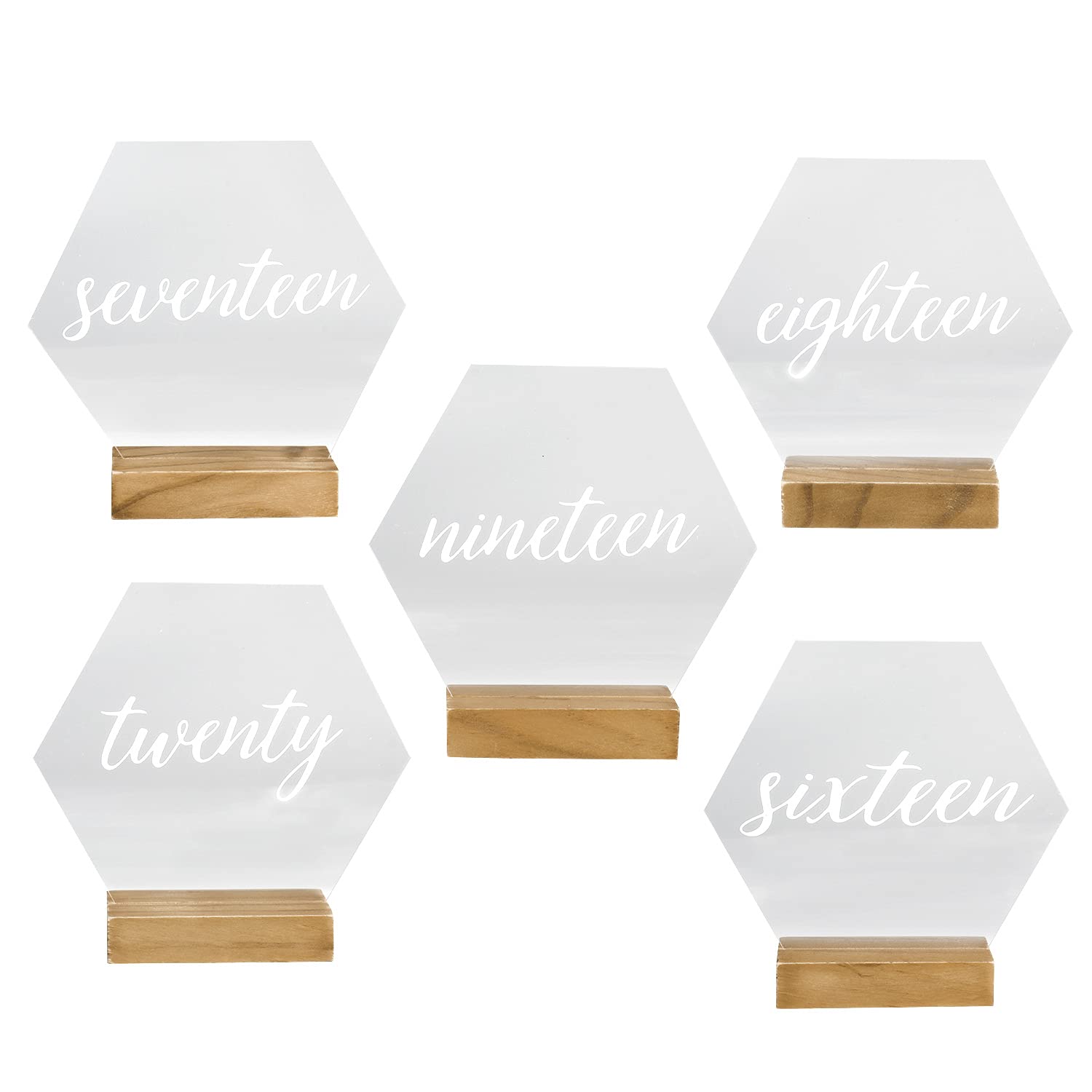 Hanna Roberts Modern Hexagonal Geometric Table Number Acrylic Signs With Wood Stands For Wedding Reception, Restaurant, Event Pa