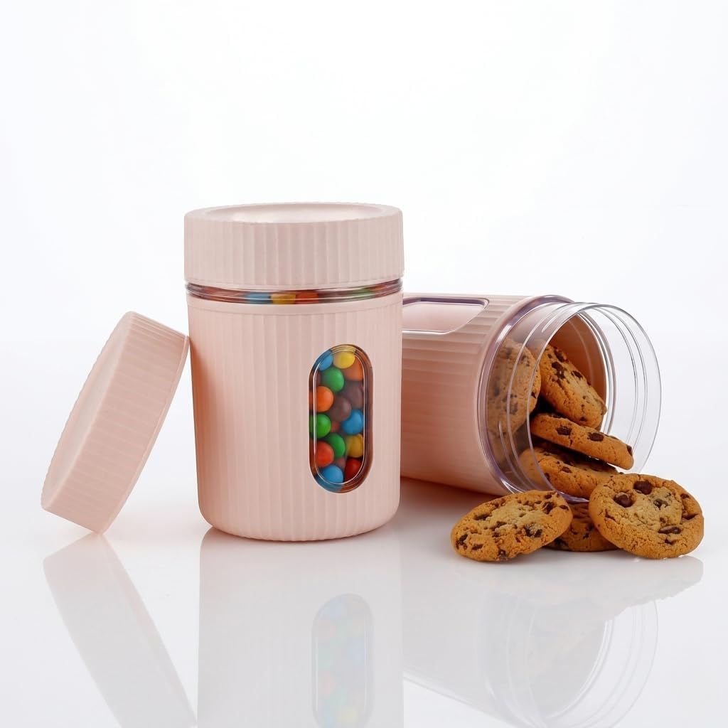 Prismaxic Airtight Food Storage Containers With Window, Pink, Set Of 2