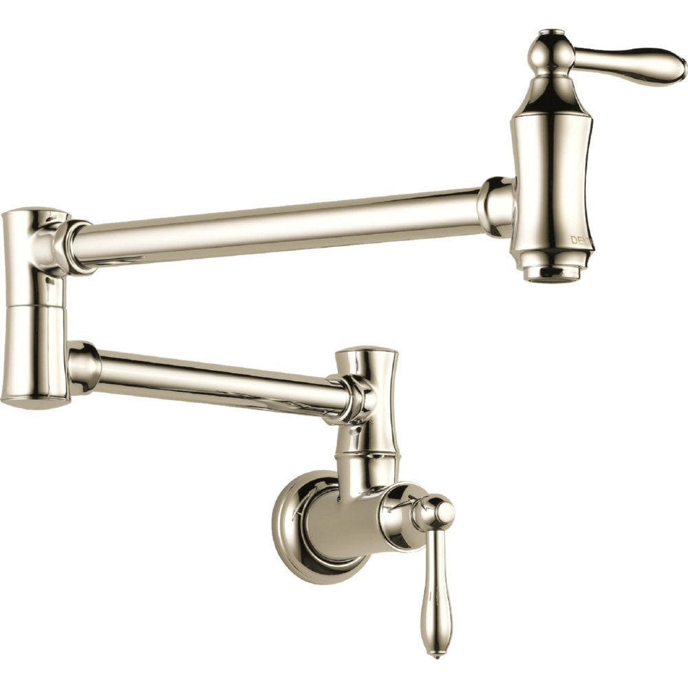 Delta Faucet Traditional Wall-Mount Pot Filler Faucet, Polished Nickel 1177LF-PN