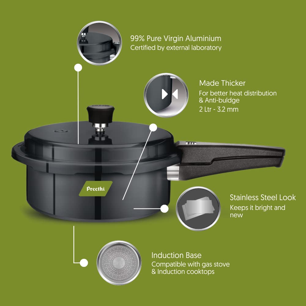 Preethi Hard Anodized Induction Base Outer Lid Pressure Cooker 2 Litres