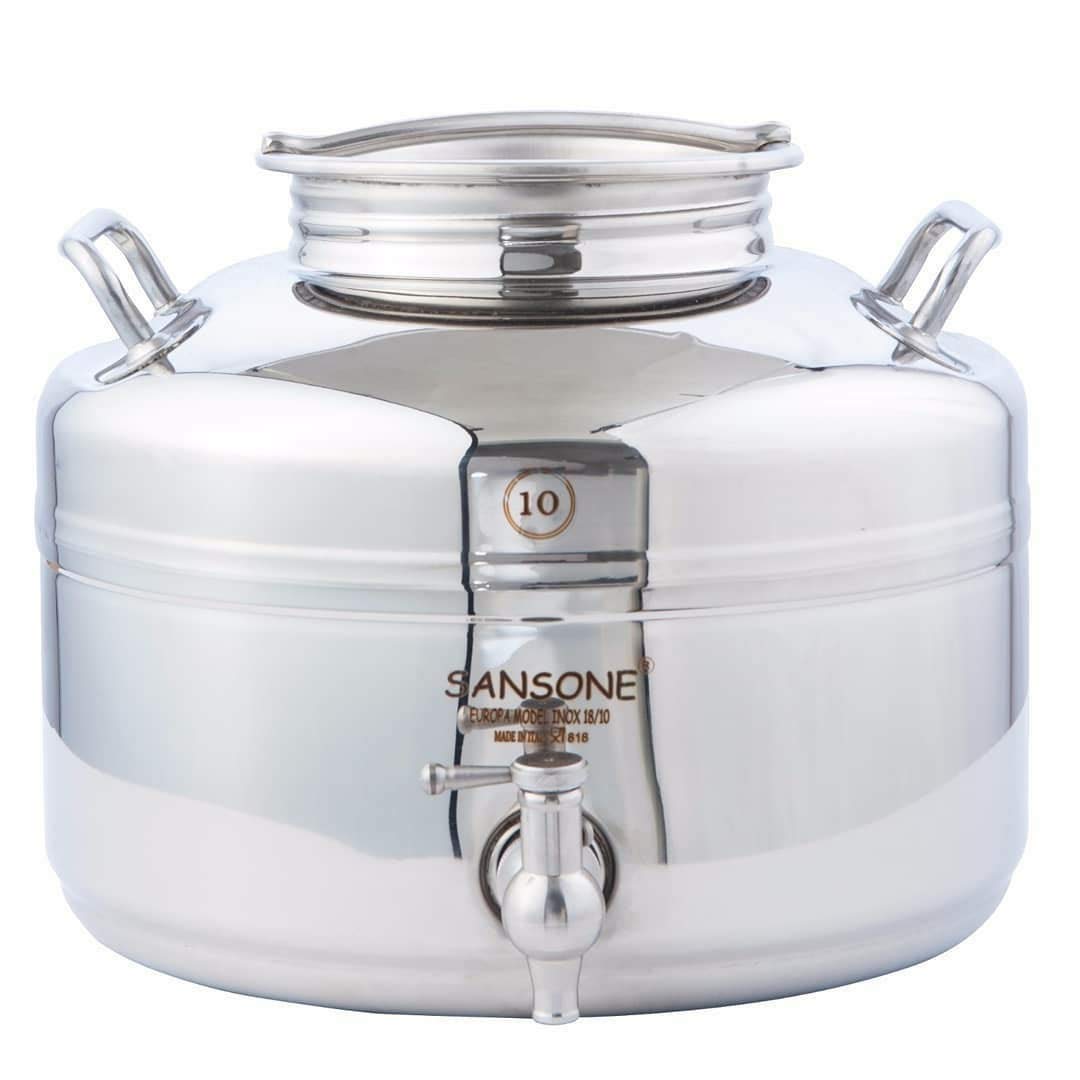 Sansone Stainless Steel Water Dispenser Container With Spigot, 132 Gallon, 5 Liter, Silver