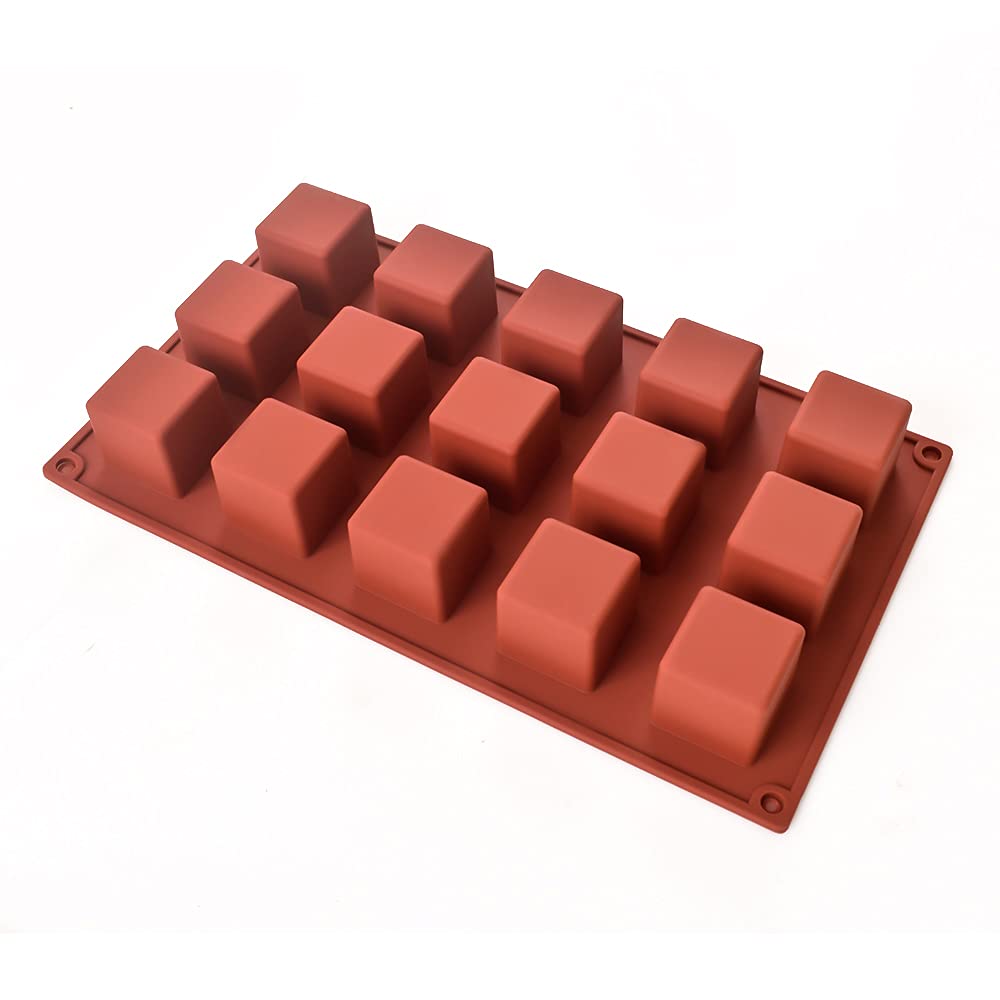 Ionegg 15 Cavities 1.4 Inch Square Silicone Mold, Cube Mold For Making Chocolate Candy, Cake, Ice Cube Tray, Truffles Pralines,