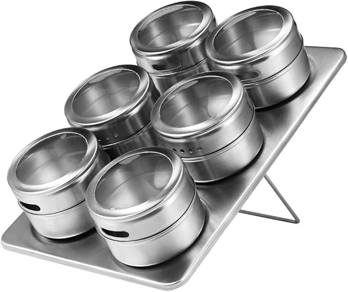 Sukhdham Magnetic Spice Jar Dish Rack Spice For Kitchen Storage Seasoning Masala 6 Pcs Container For Kitchen And Restaurants Use
