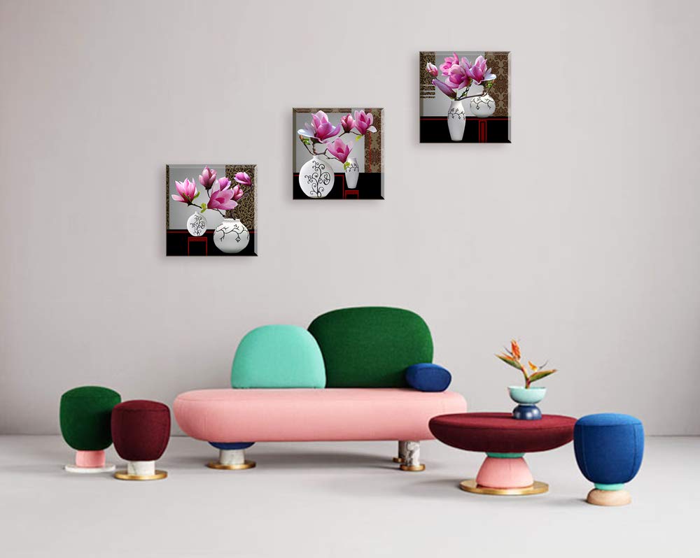 Flower Wall Art Decor For Bedroom, Sz Still Life Canvas Prints Of Orchid Flowers & White Vases, Beautiful Floral Pictures (Water