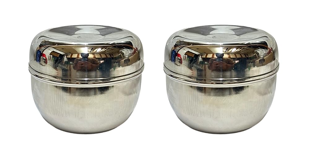 Dynore Stainless Steel Apple Shape Steel Storage Container | Dabba Canister | 190 Ml | Set Of 2, Silver