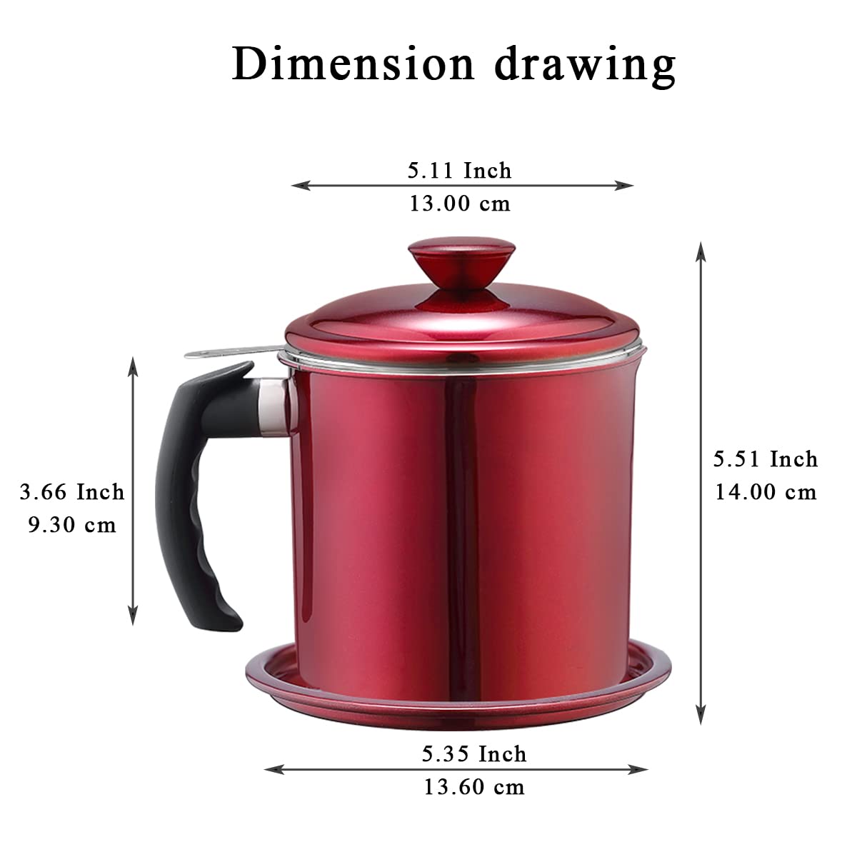 Kyraton Bacon Grease Container With Strainer  48 oz Metal Shining Red Stainless Steel Oil Container  Pot Fat Storage With Lid  Easy Grip Handle Suitable For Storing Frying Oil And Cooking Grease