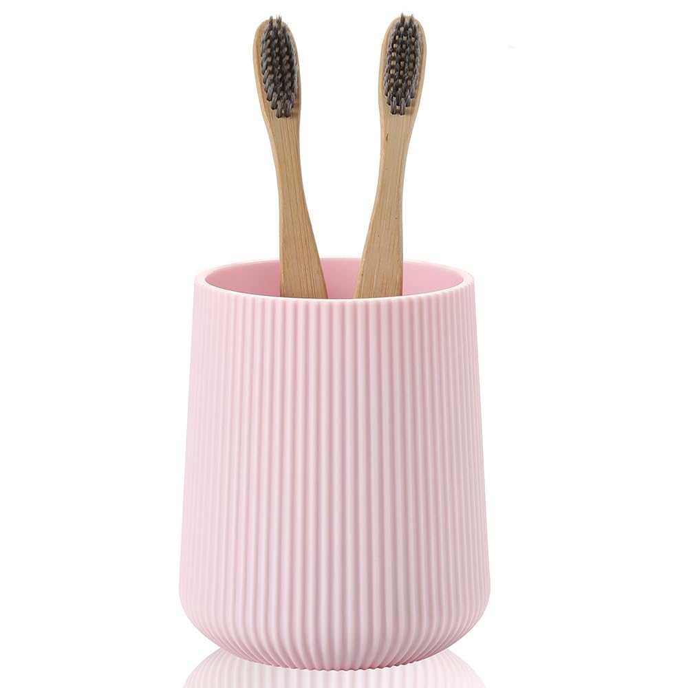 YAUKPH Pink Striped Toothbrush Holder for Electric Toothbrushes Bathroom Organizer for Toothpaste Kids & Adults