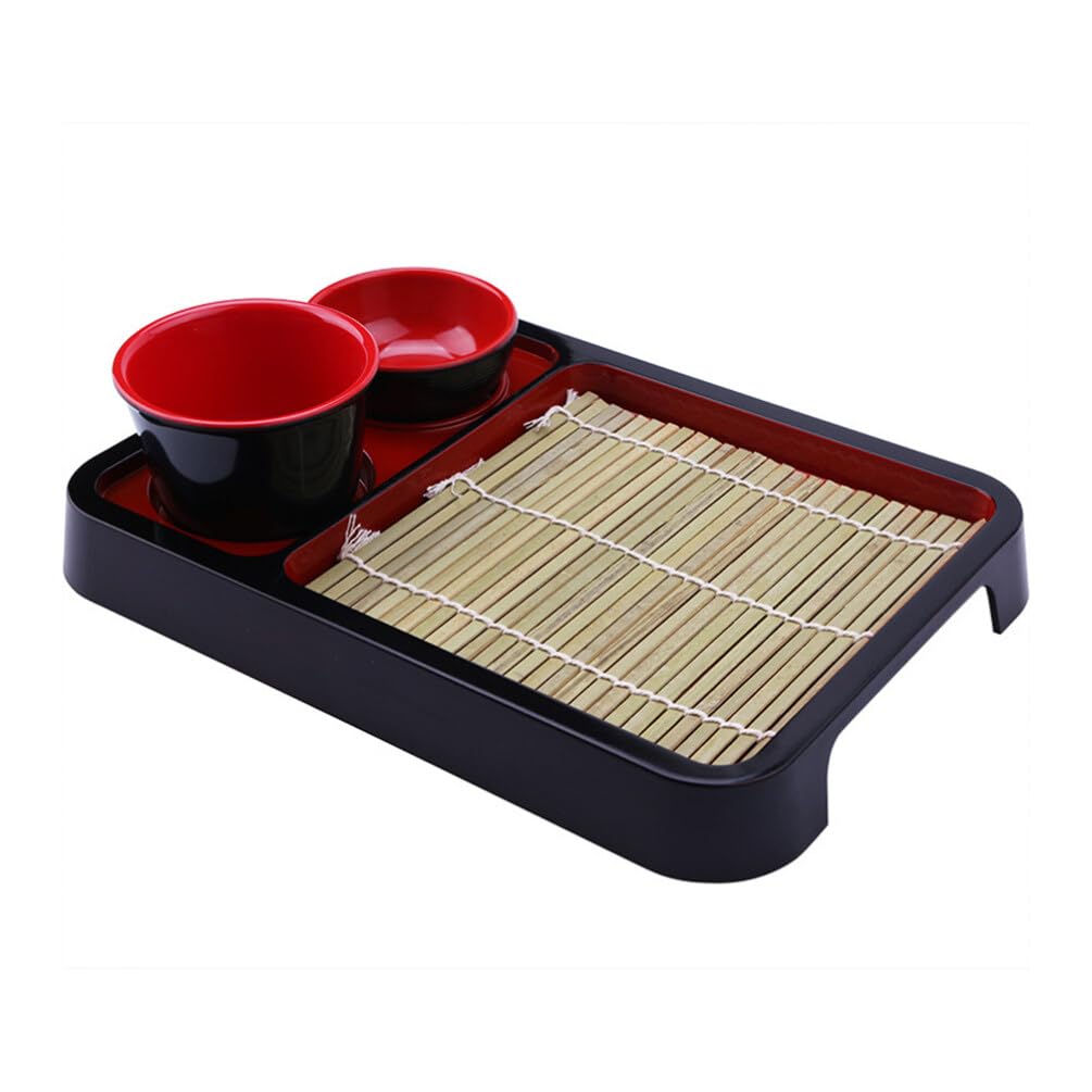 OSALADI Japanese Cold Noodle Plate Set 9.84X7.08X1.18In Food Serving Tray with Cup and Saucer for Soba Sushi Afternoon Tea Table