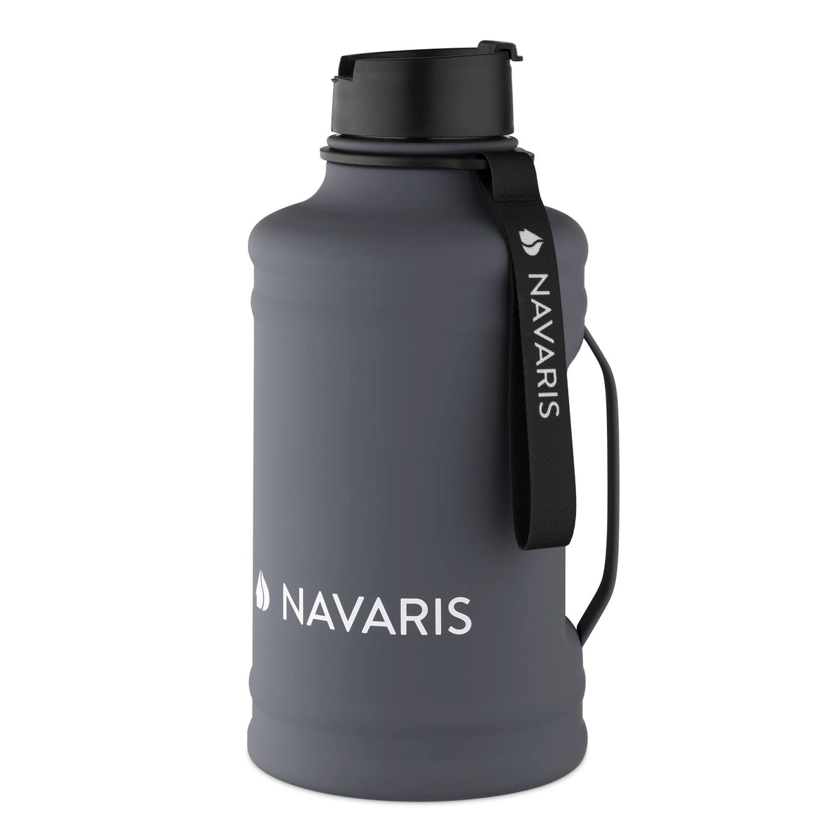 Navaris Half Gallon Water Bottle With Handle - Single-Walled 74 Oz (2.2L) Stainless Steel Water Jug - Large Reusable Metal Drink