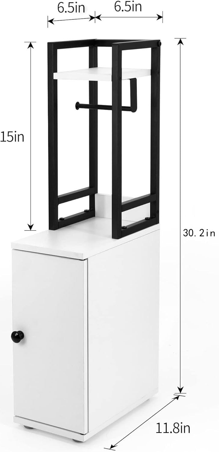 Suntage Small Bathroom Storage Cabinet, Narrow Side Bathroom Organizer W/Toilet Paper Roll Holder And Metal Frame, Slim Toilet P