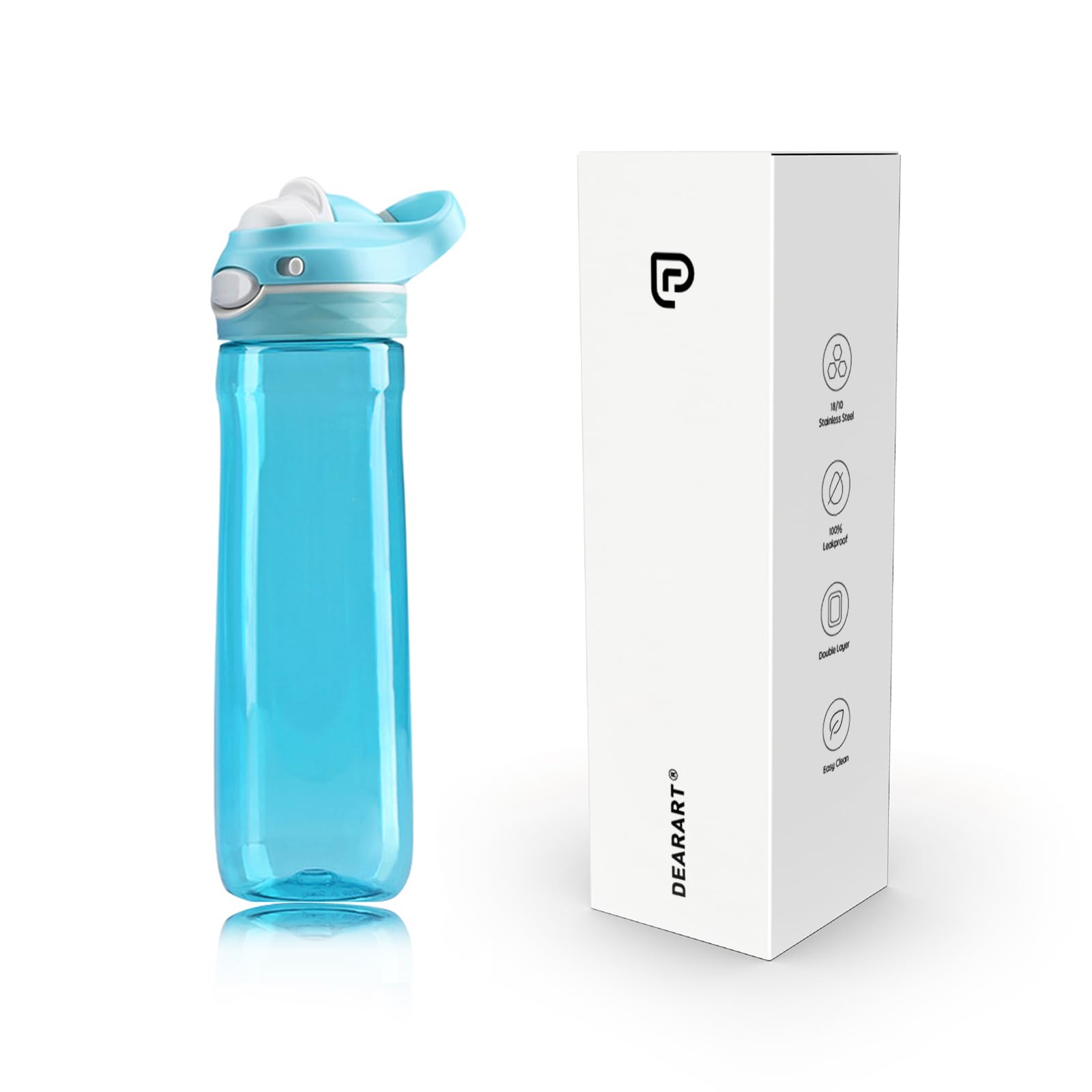 DEARART 26oz Sky Blue Water Bottle Without Straw Wide Mouth  AUTOSEAL BPA FREE Leakproof Clear Bottle Has Handle  Easy Carried  Suit School Office Gym Yoga Sports etc.