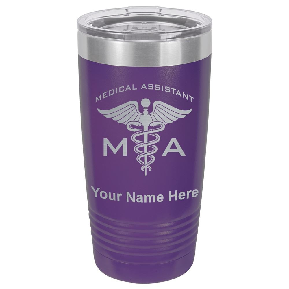 Lasergram 20Oz Vacuum Insulated Tumbler Mug, Ma Medical Assistant, Personalized Engraving Included (Dark Purple)