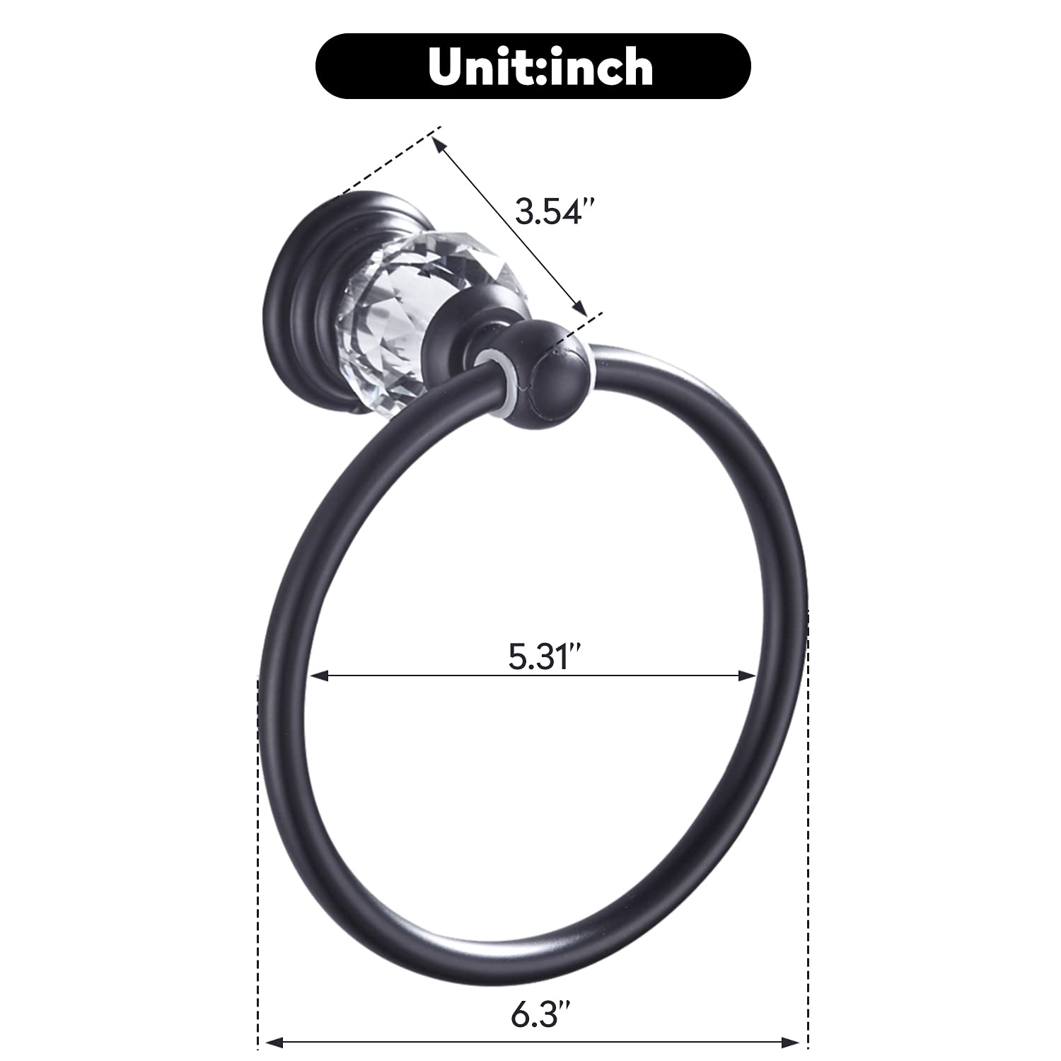WINCASE Crystal Towel Ring  Black Hand Towel Holder  Bathroom Round Towel Hanger Racks Wall Mount Matte Black