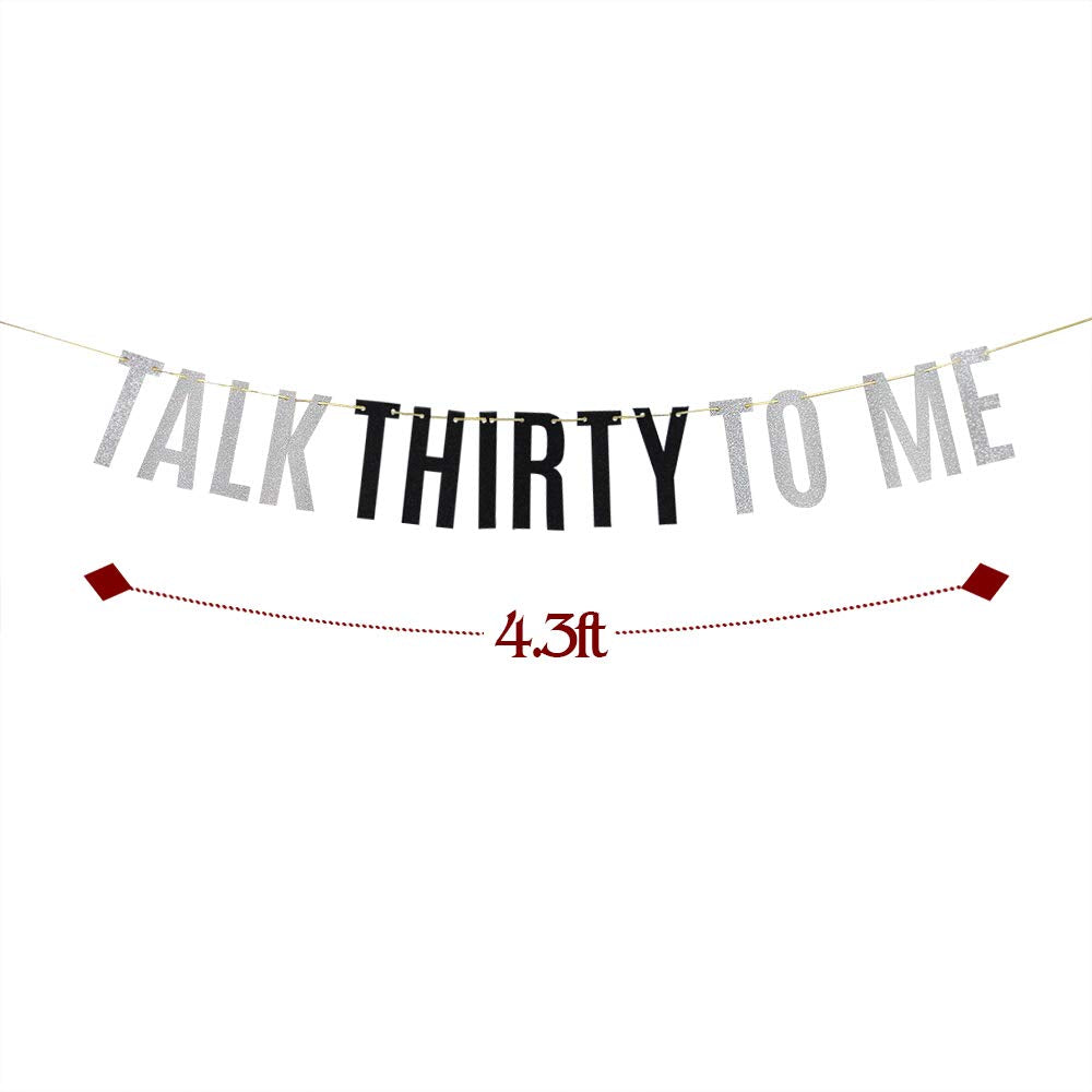 Silver Glitter Talk Thirty To Me Banner Funny 30Th Birthday Cheers To 30 Years Party Decorations