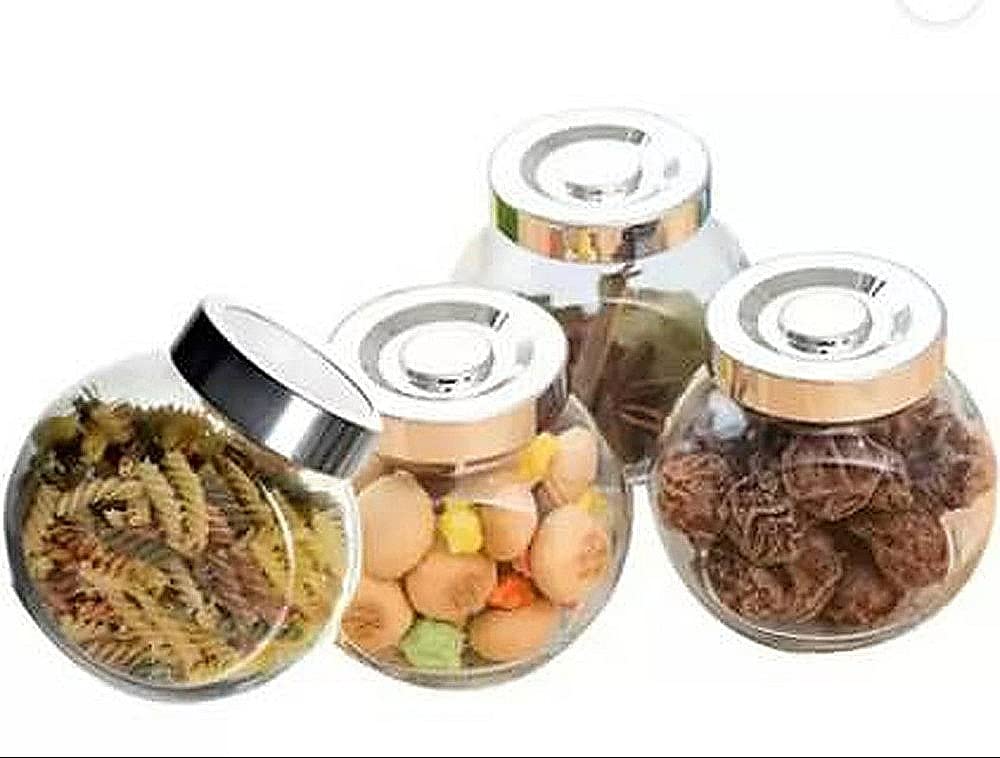 Sand Dune Set Of 4, 200 Ml Each Storage Glass Jar Steel Cap, Transparent | Bpa Free | Storage Jar Containers/Barni For Kitchen F