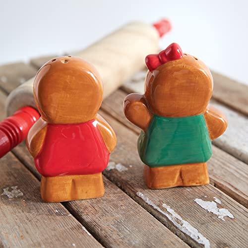 CTW Home Collection Ceramic Gingerbread Couple Salt and Pepper Shakers, Set of 2, Berry Holiday Kitchen Accessories