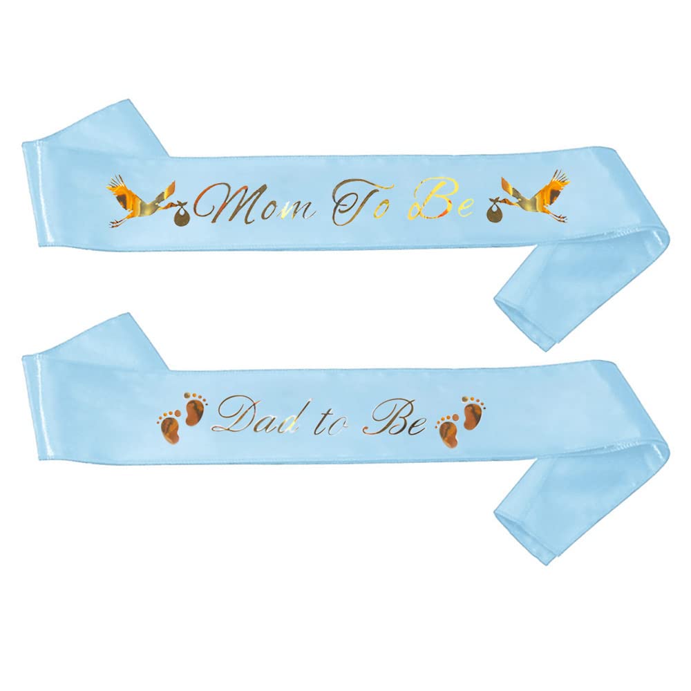 Dad To Be & Mom To Be Sash For Baby Shower- Blue W/Gold Lettering Baby Gender Reveal Ideas Boy Ideas Dad Diaper Party Favor New