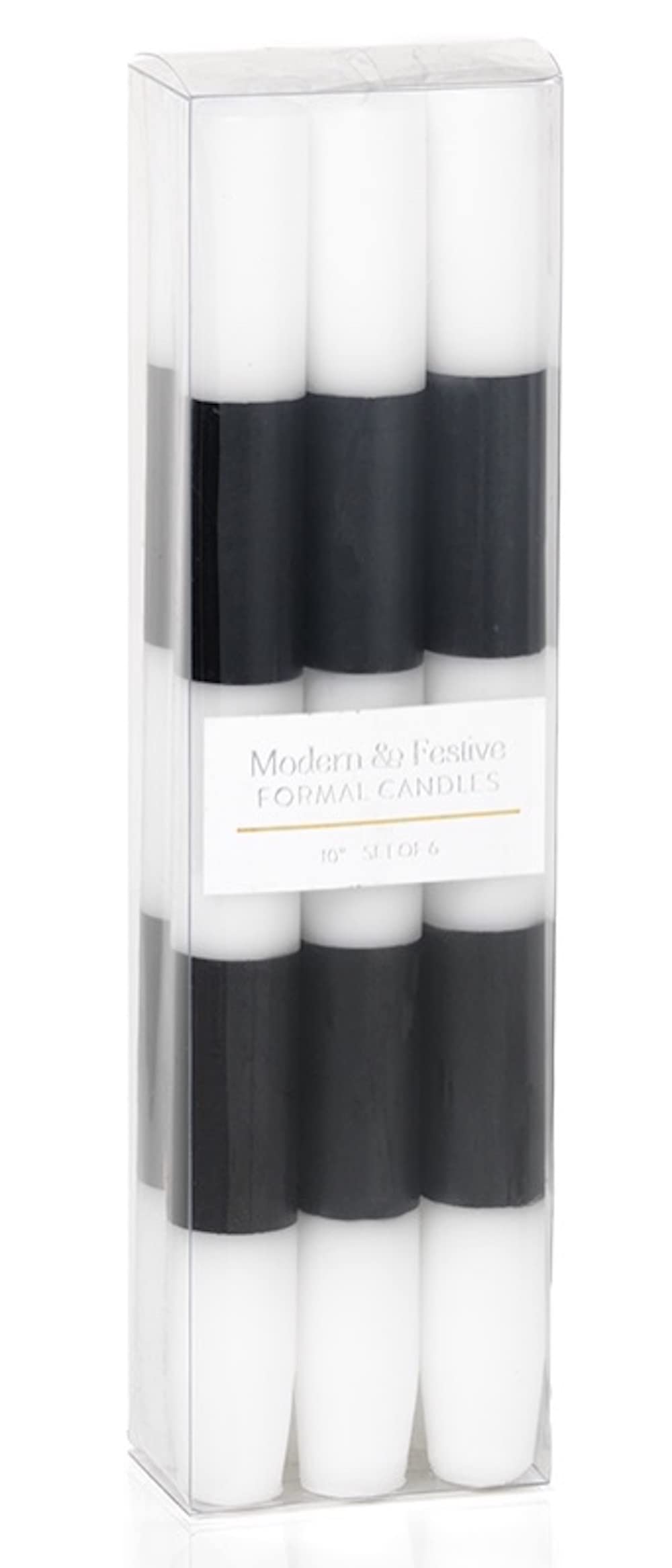 Zodax | Modern & Festive Formal Taper Candles | 10 | Set of 6 | Black & White