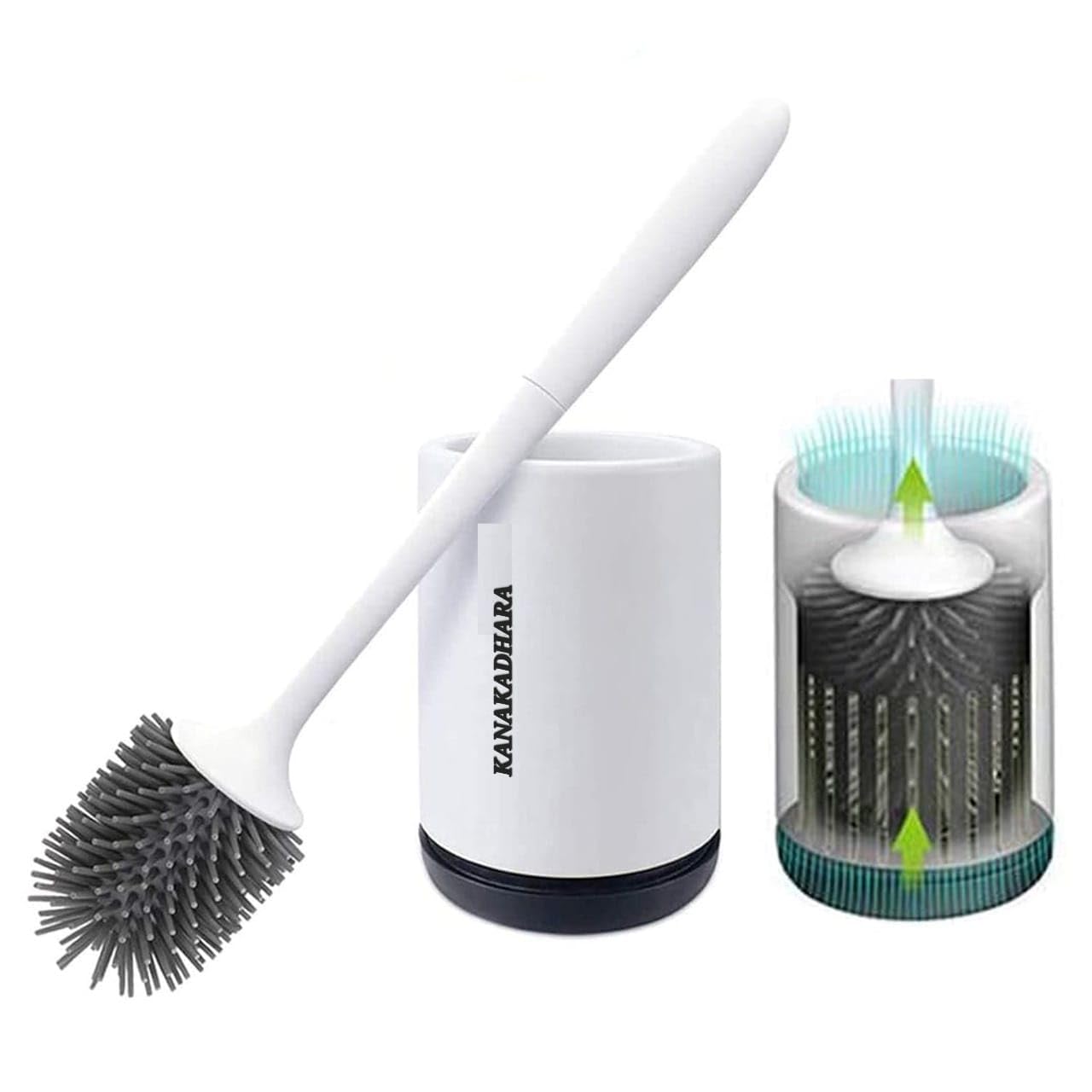 Kanakadhara Silicone Toilet Brush With Holder,Wall Mounted &Free Stand Long Handle Bathroom Sleek Toilet Bowl Cleaner Brush With
