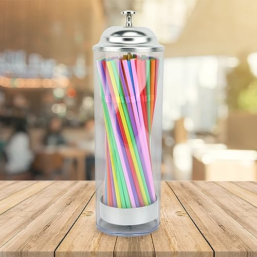 1 Pc Straw Dispenser Holder, Straw Storage, Drinking Retro Straw Dispenser Party Stainless Steel Holder With Lid For Counter Str