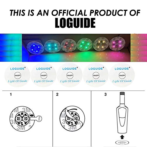 LOGUIDE LED Coaster 12 Pack Light Up Coasters 7Colors RGB LED Bottle Lights Bottle Glorifier  LED Sticker Coaster Discs Light Up for Drinks Flash Light Up Cup Coaster Flashing Shots Light (Multicolor)