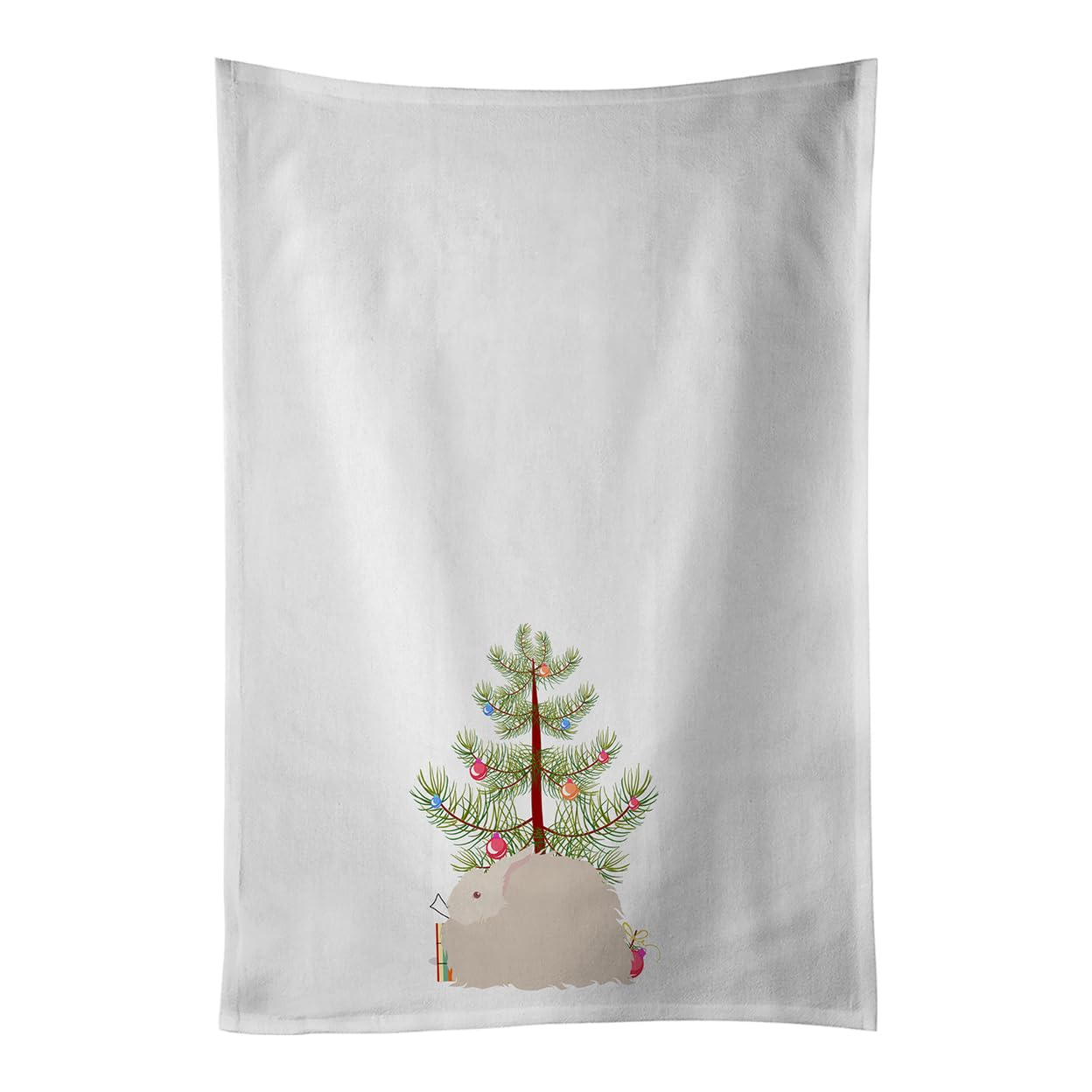 Fluffy Angora Rabbit Christmas White Kitchen Towel Set of 2