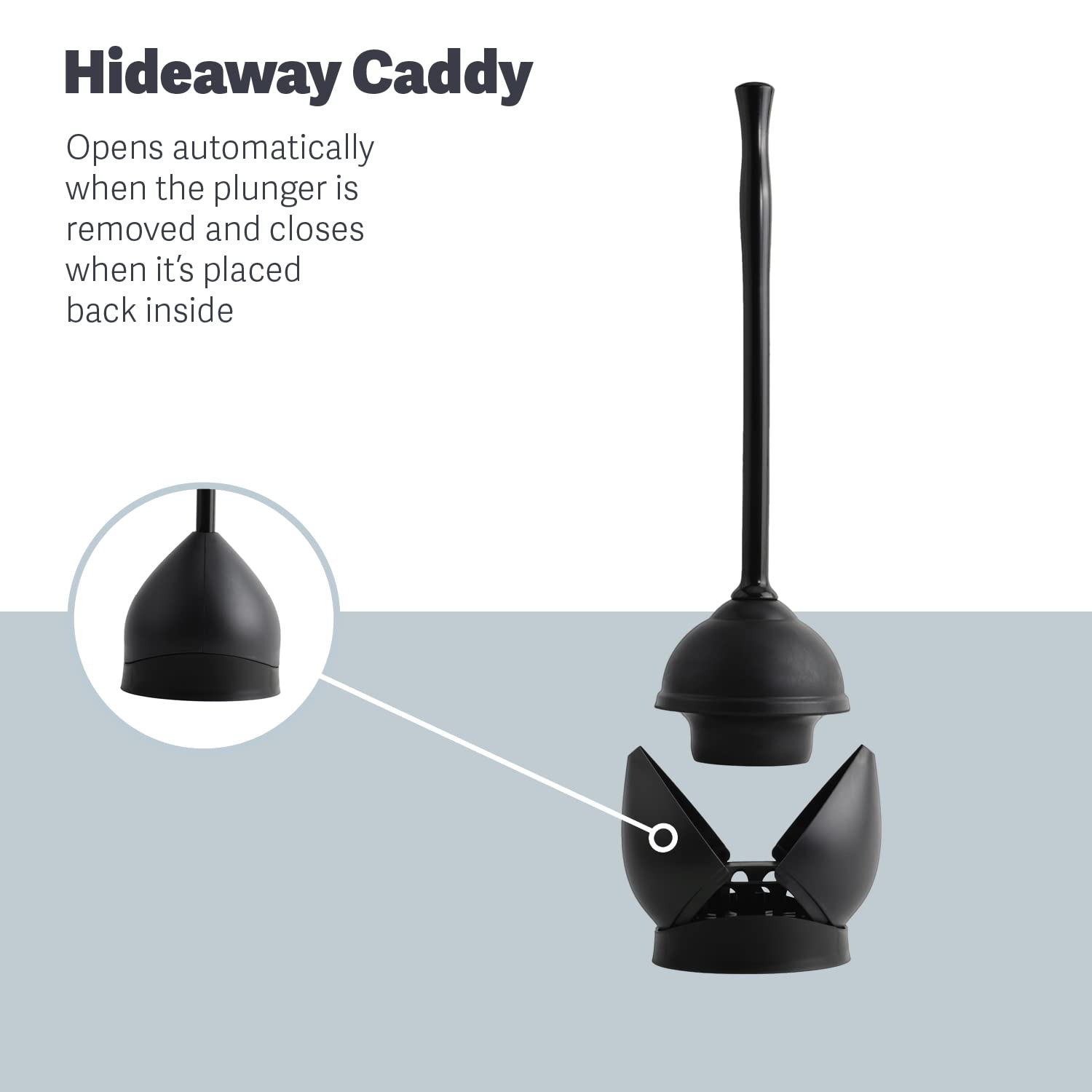 Casabella Plunger With Hideaway Caddy - Toilet Plunger And Caddy Combo, Tackles Tough Clogs, Hideaway Caddy, Internal Drip Tray,