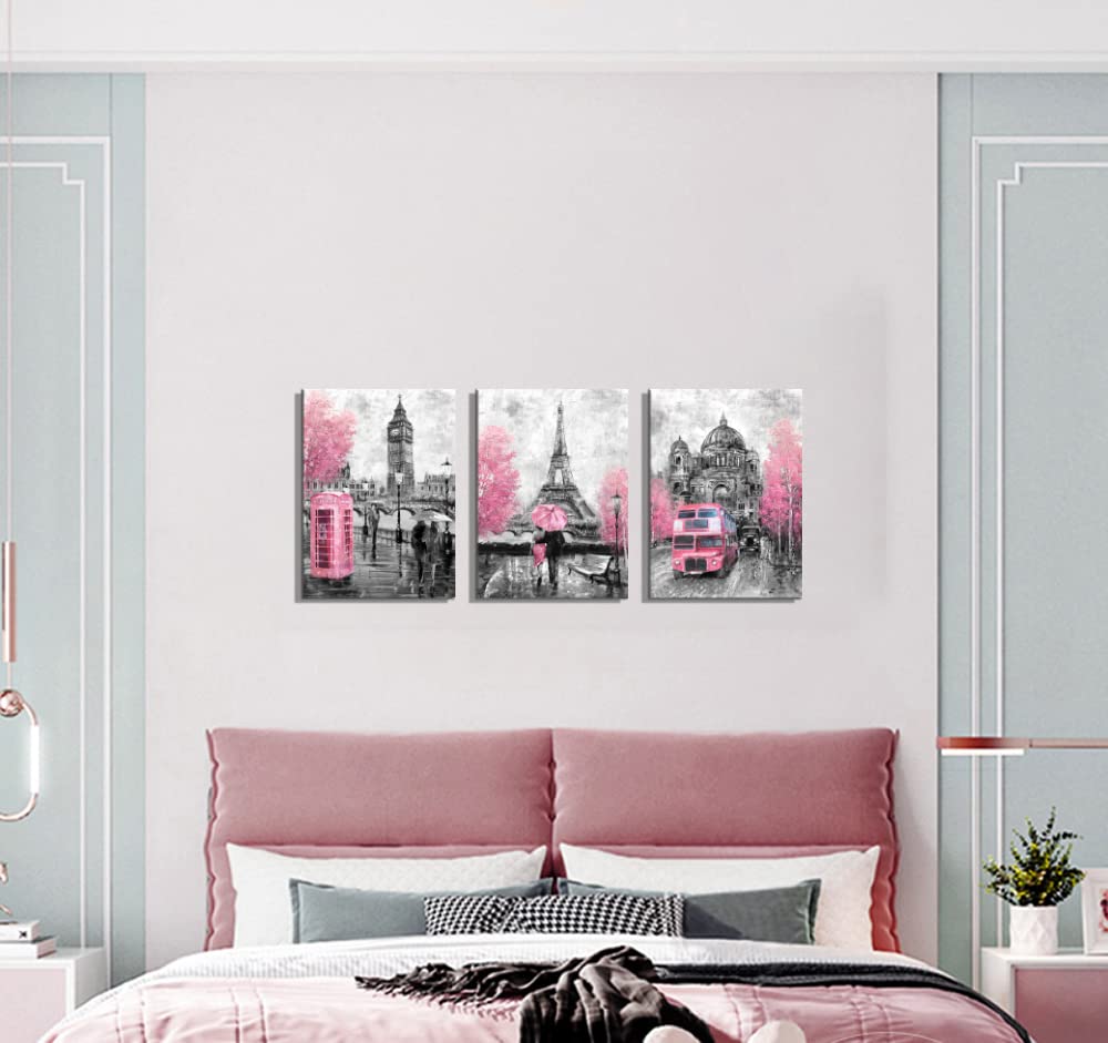 Canvaszon Pink And Gray Paris Wall Art Paris Decor For Bedroom Bathroom Girls Room Wall Decor Paris Pictures Rustic Black And Wh