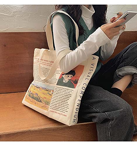 Uerruam Canvas Tote Bag Aesthetic For Women Graphic Bag With Zipper Cute Canvas Bags With Pockets Christmas Gifts For Women