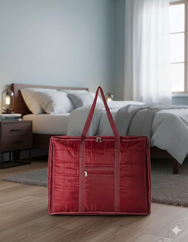 Feasiiblefare Jumbo Blanket Storage Bag With Strong Handles, Extra Large Foldable Organizer For Quilts, Comforters, Bedding, Cle