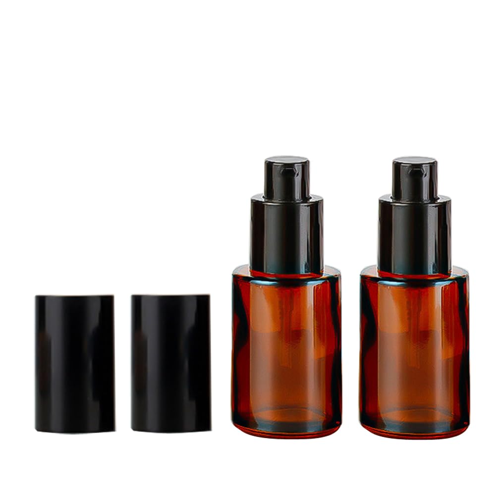 Tupsybl 3 Pcs 30Ml 1Oz Amber Gass Travel Bottles For Toiletries Leakproof Glass Lotion Bottles Pump Bottles Mini Soap Dispenser