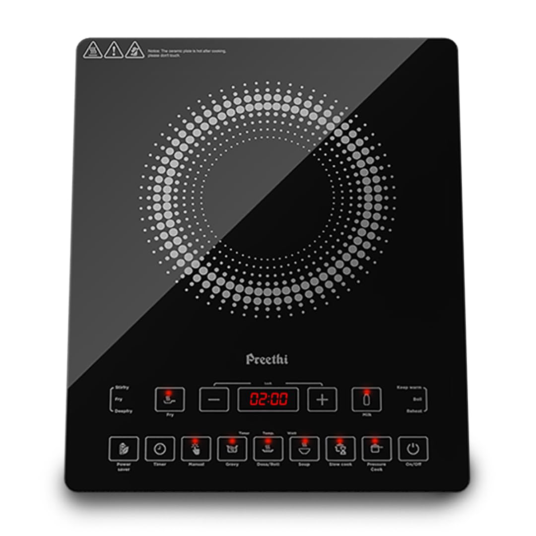 Preethi Indicook Ic125 | 2100Watt Induction Cooktop | Fast GasFree Cooking | No Lpg Required | Preset Indian Menus | Crystal G